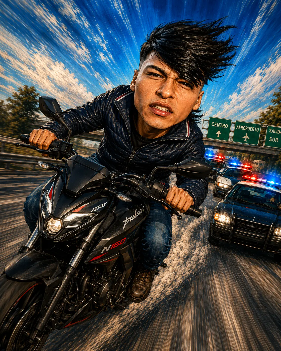 Lukas sobre una motocicleta